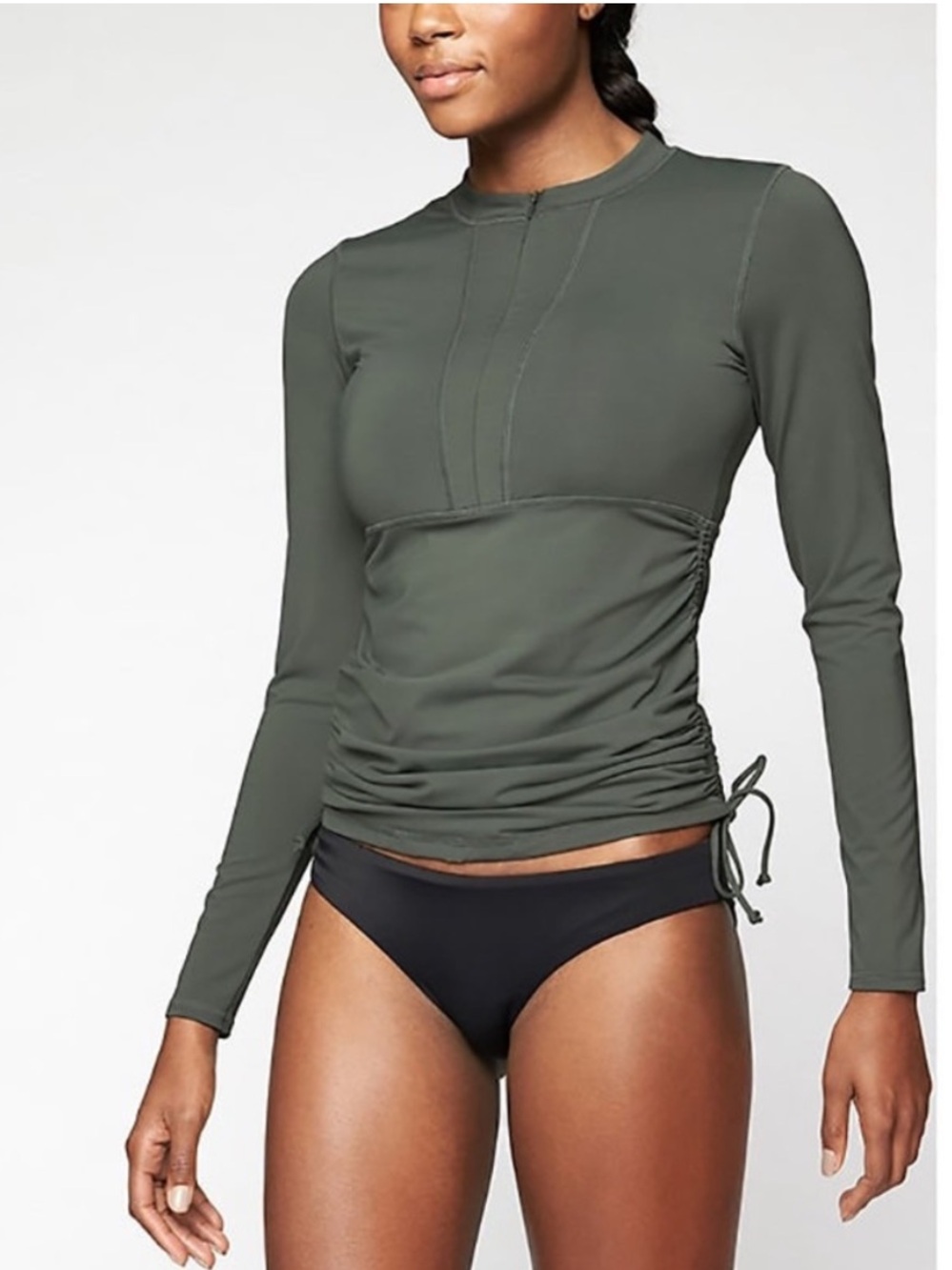 Athleta Long Sleeve Green Swim Rash Guard Size Medium UPF 50+ Surf Athleisure